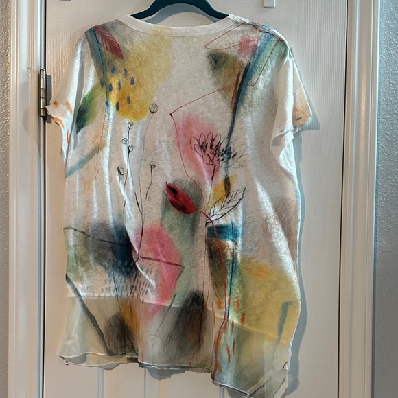 Jess & Jane Abstract Floral Print Blouse Asymmetrical Lightweight Artsy Large - Picture 4 of 11